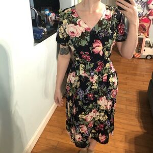 Carol Anderson vintage floral pleated midi dress with pockets, adjustable waist